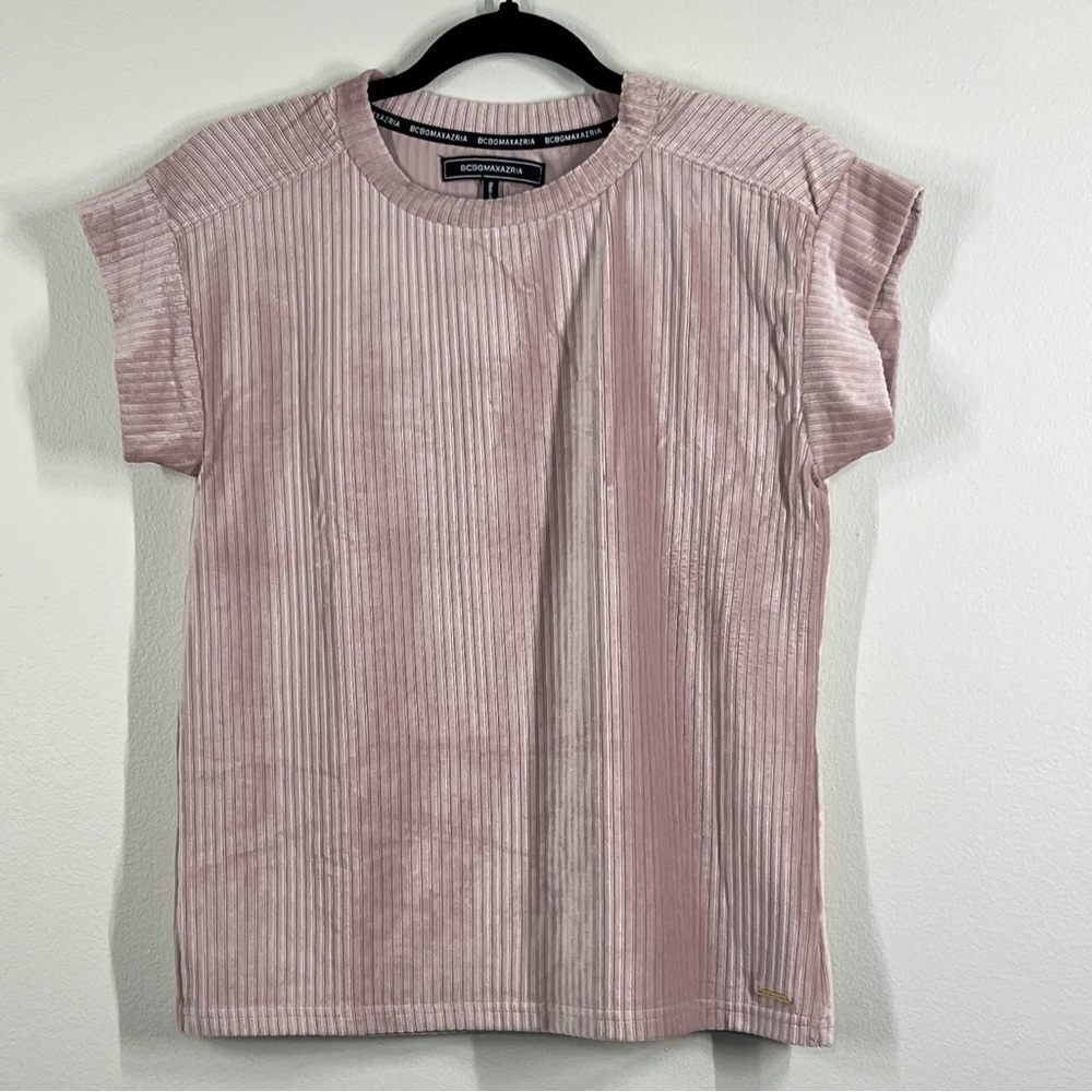 BCBG Women’s Soft Ribbed Pink Pajama Outfit Short Sleeve Top.